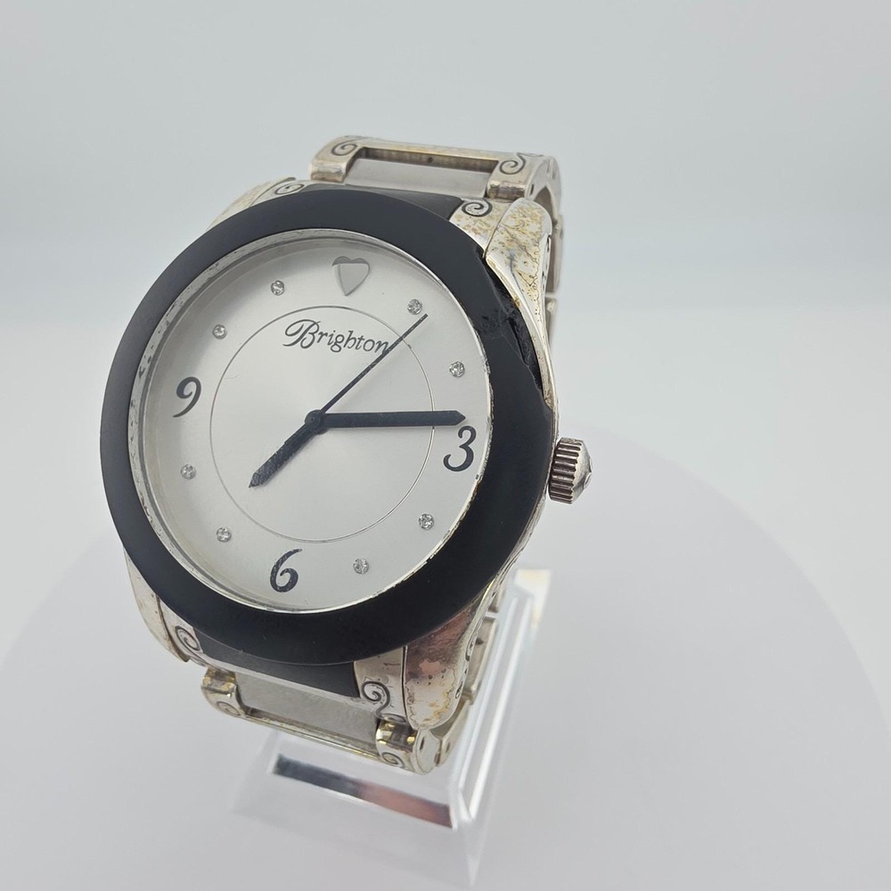 Vtg BRIGHTON 'Brooklyn' Ladies Watch Scrollwork Case Link Band Silver Plate 7"